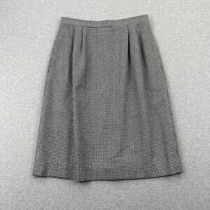 VTG SASSCO Wool Blend Houndstooth Midi Pencil Skirt Size 12 Black White Classic